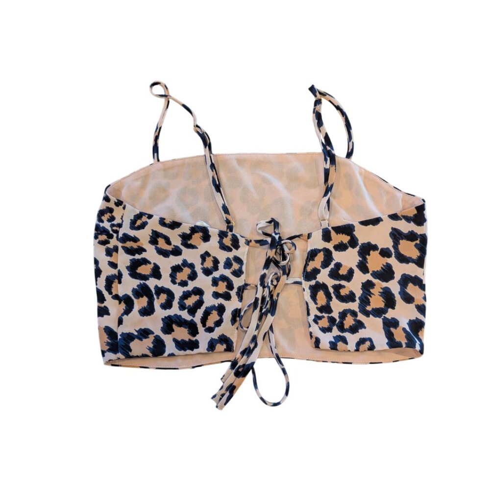 VICTORIA'S SECRET 2-Piece Harem Pants Crop Top Set S Animal Print Tan Navy - Picture 7 of 14
